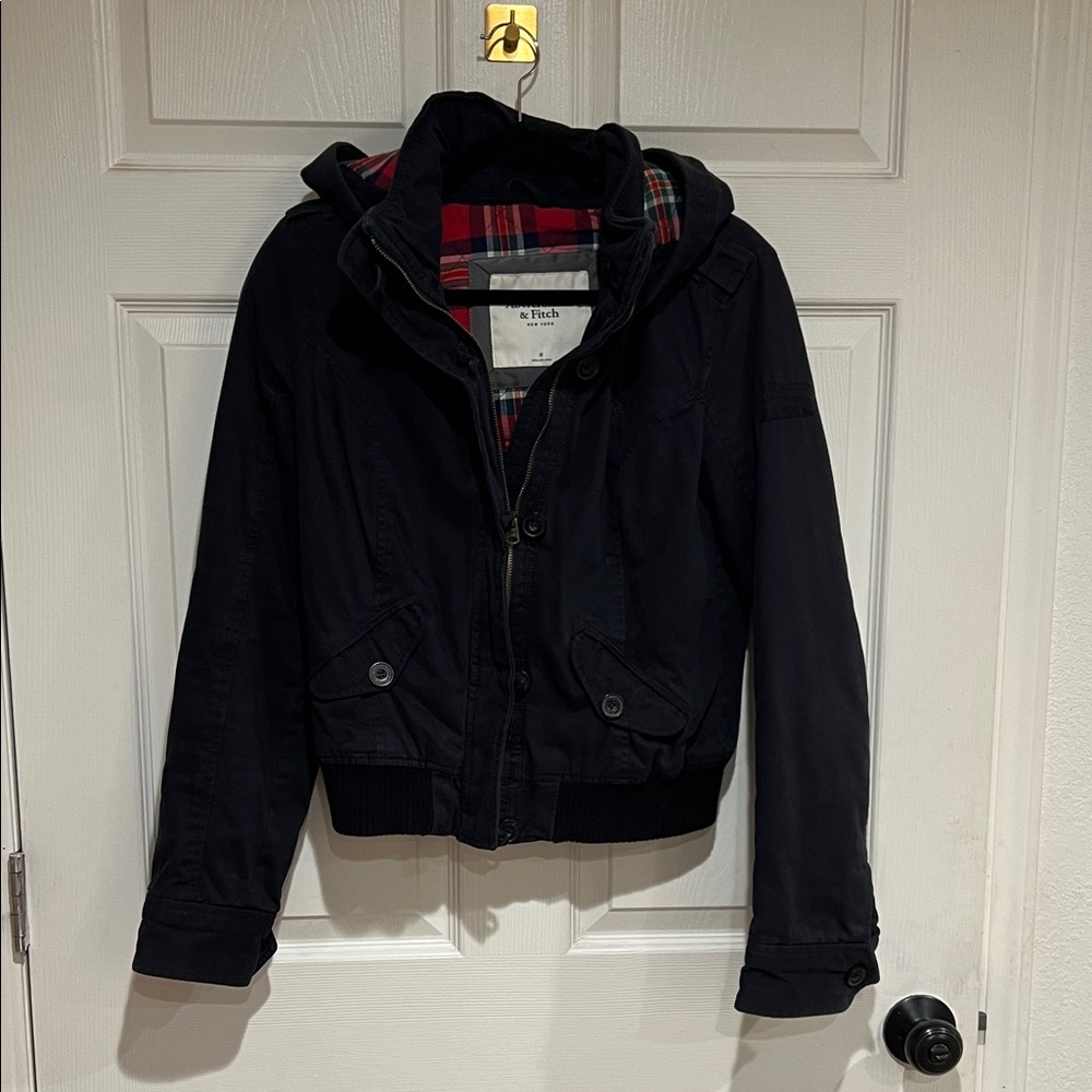 Abercrombie Navy Hooded Jacket with Plaid Lining